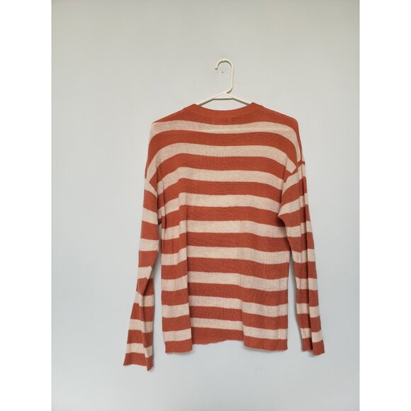 Easel Womens S Sweater Orange Tan Stripe Long Sleeve 100% Cotton Crew Neck Soft - Picture 2 of 6